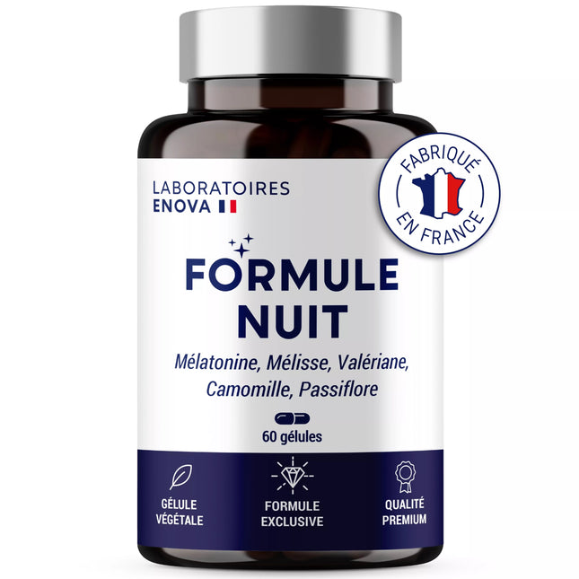 FORMULE NUIT | Mélatonine 1,9 mg + Plantes : Valériane, Mélisse, Camomille, Passiflore | Complément Alimentaire pour Dormir 100% Naturel | 60 nuits de Sommeil Naturel | Fabriqué en France - Nymphora