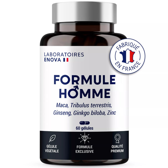 FORMULE HOMME | Vigueur, Puissance, Endurance | Complexe de Plantes pour Hommes : Maca, Tribulus Terrestris, Ginseng, Ginkgo Biloba, Zinc | 60 Gélules | Fabriqué en France | Complement alimentaire - Nymphora