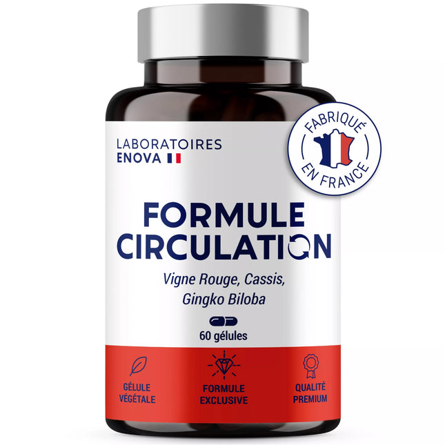 FORMULE CIRCULATION Sanguine, veineuse | Jambes lourdes, Rétention d'eau | Vigne Rouge (hautement dosé), Cassis, Gingko Biloba | 60 gélules | Complement alimentaire - Nymphora
