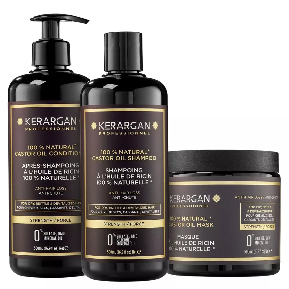 Kerargan - Duo Anti-Chute Shampoing, Après-shampoing & Masque Huile de Ricin - 2x500ml - Nymphora