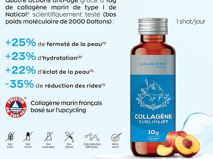 GRANIONS COLLAGENE + ANTI-ÂGE Sublimlift Goût Pêche - 10 Shots - Nymphora