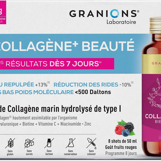 GRANIONS COLLAGENE + BEAUTÉ Goût Fruits Rouges - 8 Shots - Nymphora
