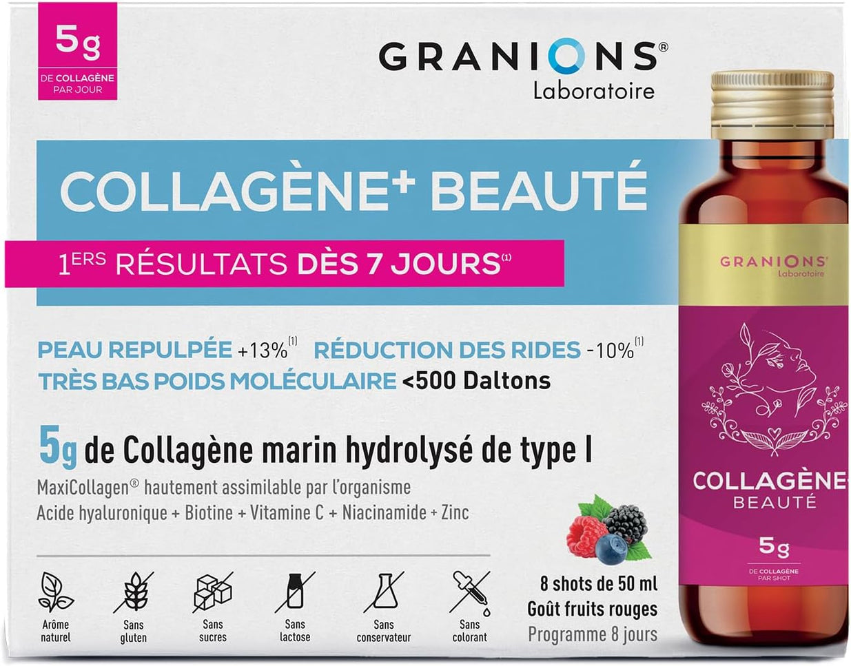 GRANIONS COLLAGENE + BEAUTÉ Goût Fruits Rouges - 8 Shots - Nymphora