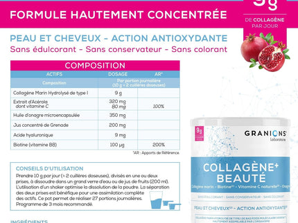 GRANIONS COLLAGENE + BEAUTE Peau et Cheveux - Poudre Parfum Grenade 275g - Nymphora