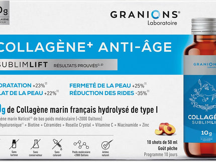GRANIONS COLLAGENE + ANTI-ÂGE Sublimlift Goût Pêche - 10 Shots - Nymphora