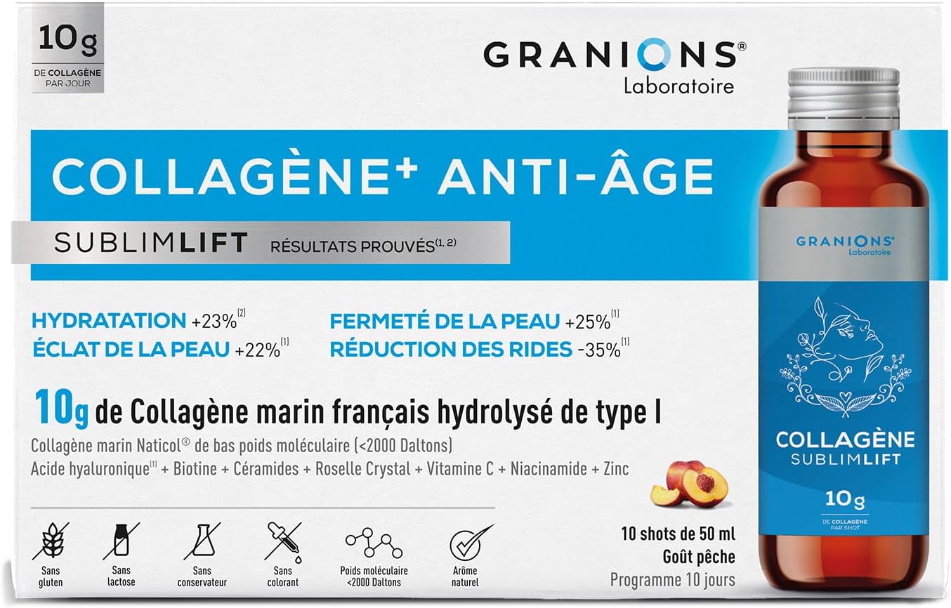 GRANIONS COLLAGENE + ANTI-ÂGE Sublimlift Goût Pêche - 10 Shots - Nymphora