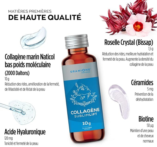 GRANIONS COLLAGENE + ANTI-ÂGE Sublimlift Goût Pêche - 10 Shots - Nymphora