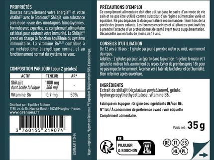 GRANIONS SHILAJIT 1000mg - 60 Gélules - Nymphora