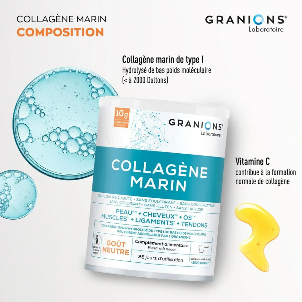GRANIONS COLLAGENE MARIN Type 1 Goût Neutre - 285g - Nymphora